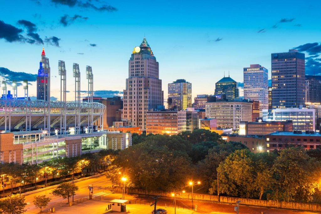 Cleveland OH Downtown Cityscape at Dusk